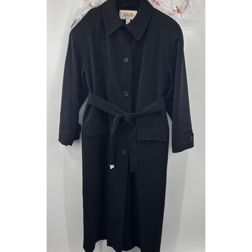 Talbots Long Trench Coat‎ Women's 14 Black Vintage Over Zip Lining Y2K 90's